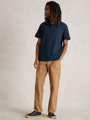 White Stuff Blue Anderby Woven 100% Organic Cotton Polo Shirt - Image 3 of 6