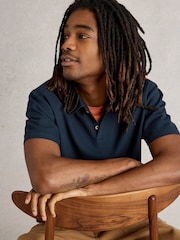 White Stuff Blue Anderby Woven 100% Organic Cotton Polo Shirt - Image 4 of 6
