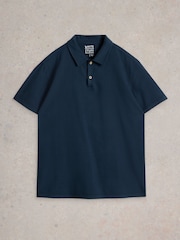 White Stuff Blue Anderby Woven 100% Organic Cotton Polo Shirt - Image 5 of 6