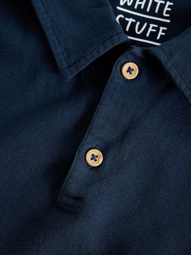 White Stuff Blue Anderby Woven 100% Organic Cotton Polo Shirt - Image 6 of 6