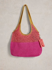 White Stuff Pink Christe Crochet Shopper Bag - Image 1 of 4