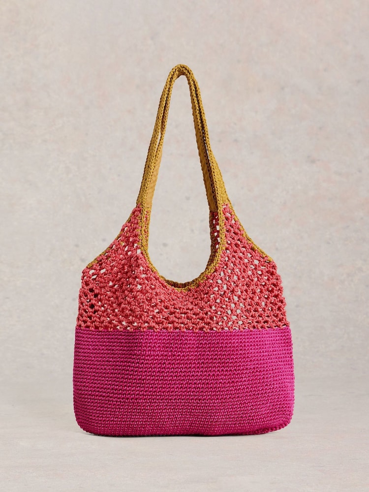 White Stuff Pink Christe Crochet Shopper Bag - Image 2 of 4