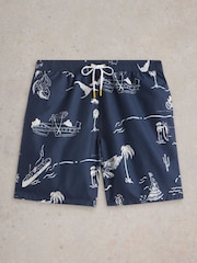 White Stuff Blue Map Print Volley Swim Shorts - Image 5 of 6