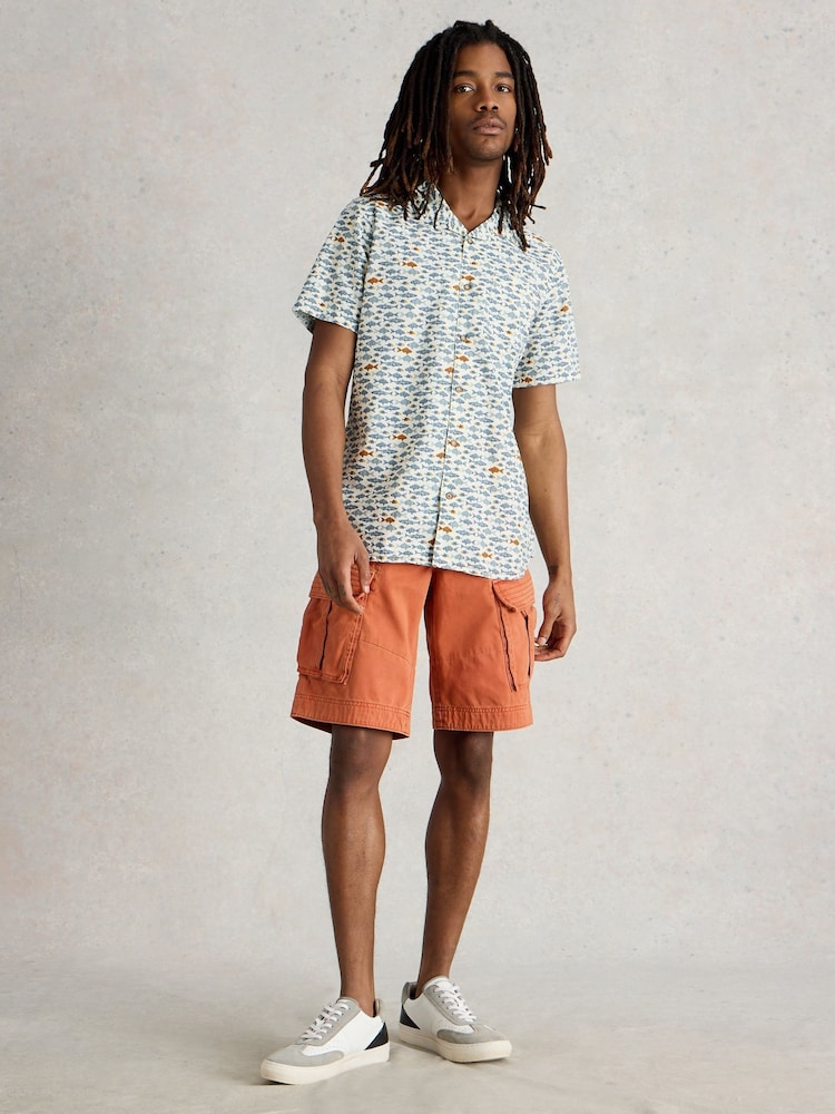 White Stuff Blue Hayle Fish Printed 100% Organic Cotton Shirt - Image 1 of 6