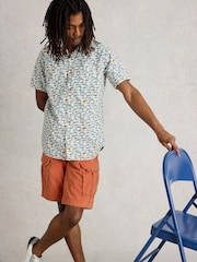 White Stuff Blue Hayle Fish Printed 100% Organic Cotton Shirt - Image 2 of 6