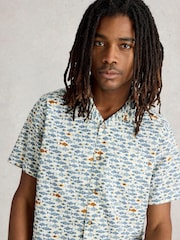 White Stuff Blue Hayle Fish Printed 100% Organic Cotton Shirt - Image 4 of 6