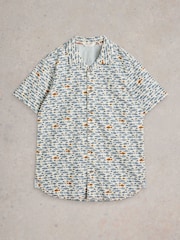 White Stuff Blue Hayle Fish Printed 100% Organic Cotton Shirt - Image 5 of 6