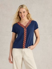 White Stuff Blue Neva Embroidered Top - Image 1 of 6