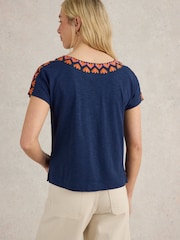 White Stuff Blue Neva Embroidered Top - Image 2 of 6