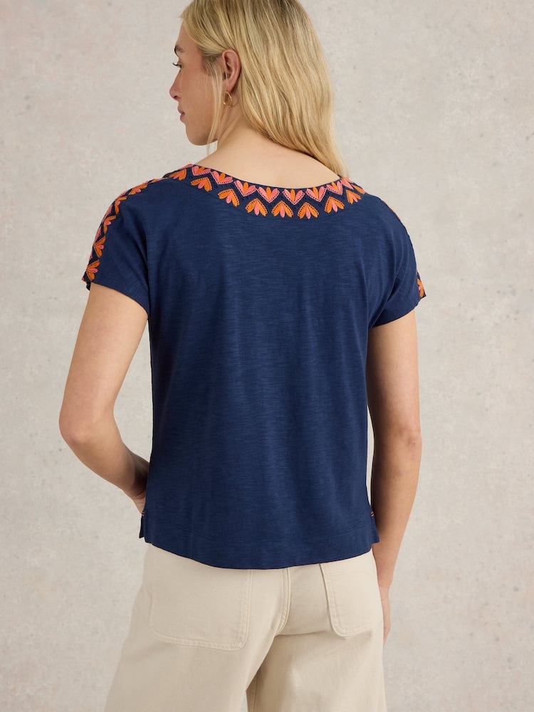 White Stuff Blue Neva Embroidered Top - Image 2 of 6