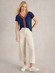 White Stuff Blue Neva Embroidered Top - Image 3 of 6