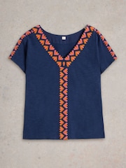 White Stuff Blue Neva Embroidered Top - Image 5 of 6