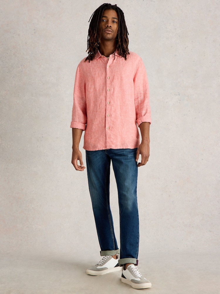 White Stuff Pink Keswick Long Sleeve 100% Linen Shirt - Image 1 of 6