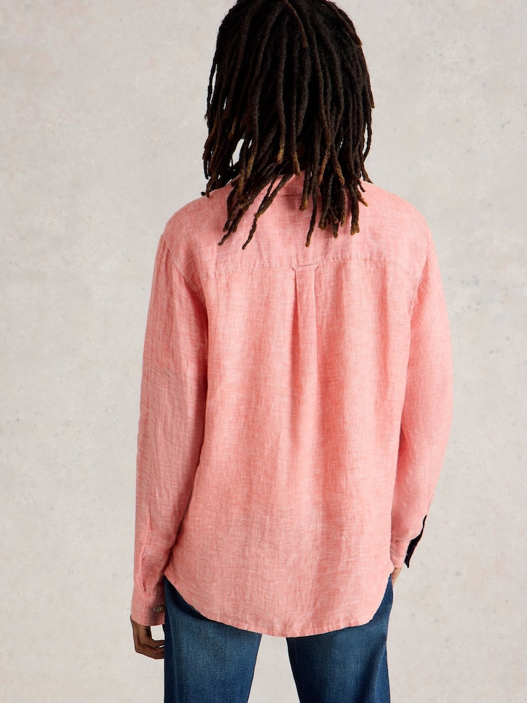White Stuff Pink Keswick Long Sleeve 100% Linen Shirt - Image 2 of 6