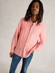 White Stuff Pink Keswick Long Sleeve 100% Linen Shirt - Image 3 of 6