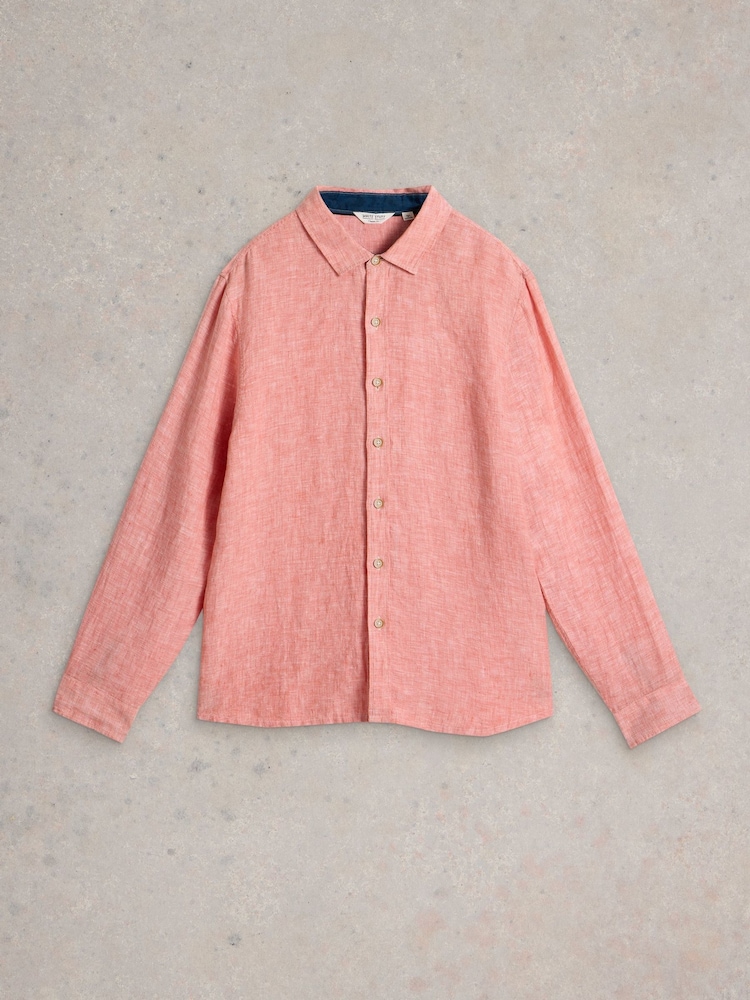 White Stuff Pink Keswick Long Sleeve 100% Linen Shirt - Image 5 of 6