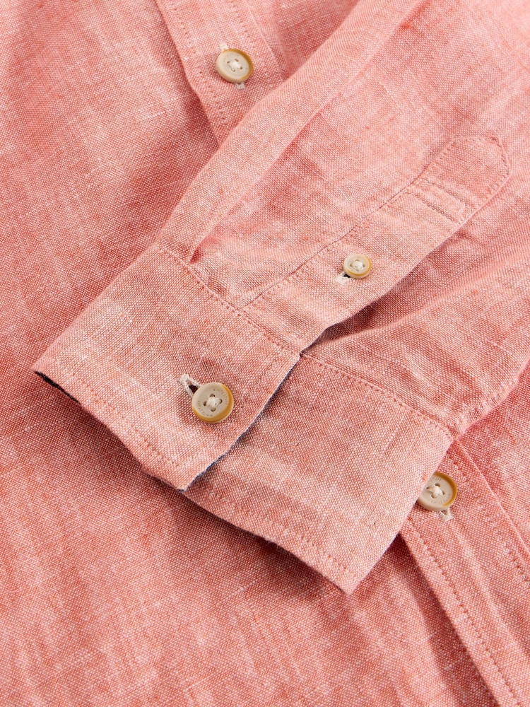White Stuff Pink Keswick Long Sleeve 100% Linen Shirt - Image 6 of 6