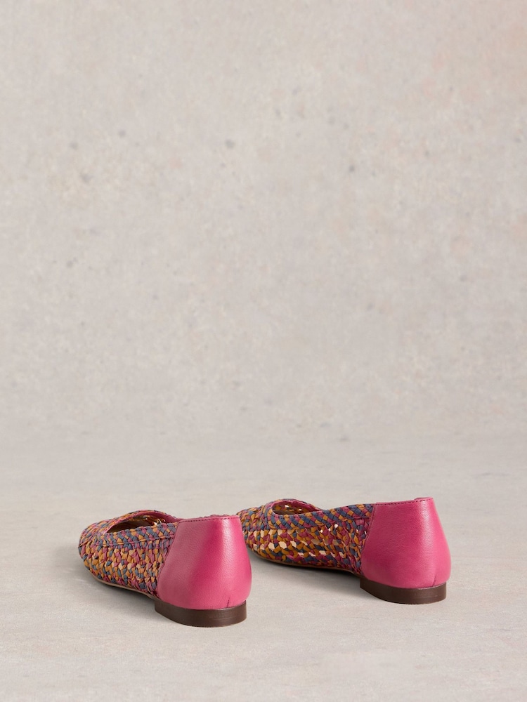 White Stuff Pink Winnie Woven Ballerinas - Image 3 of 4
