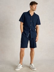 White Stuff Blue Rib Jersey 100% Cotton Shorts - Image 4 of 6