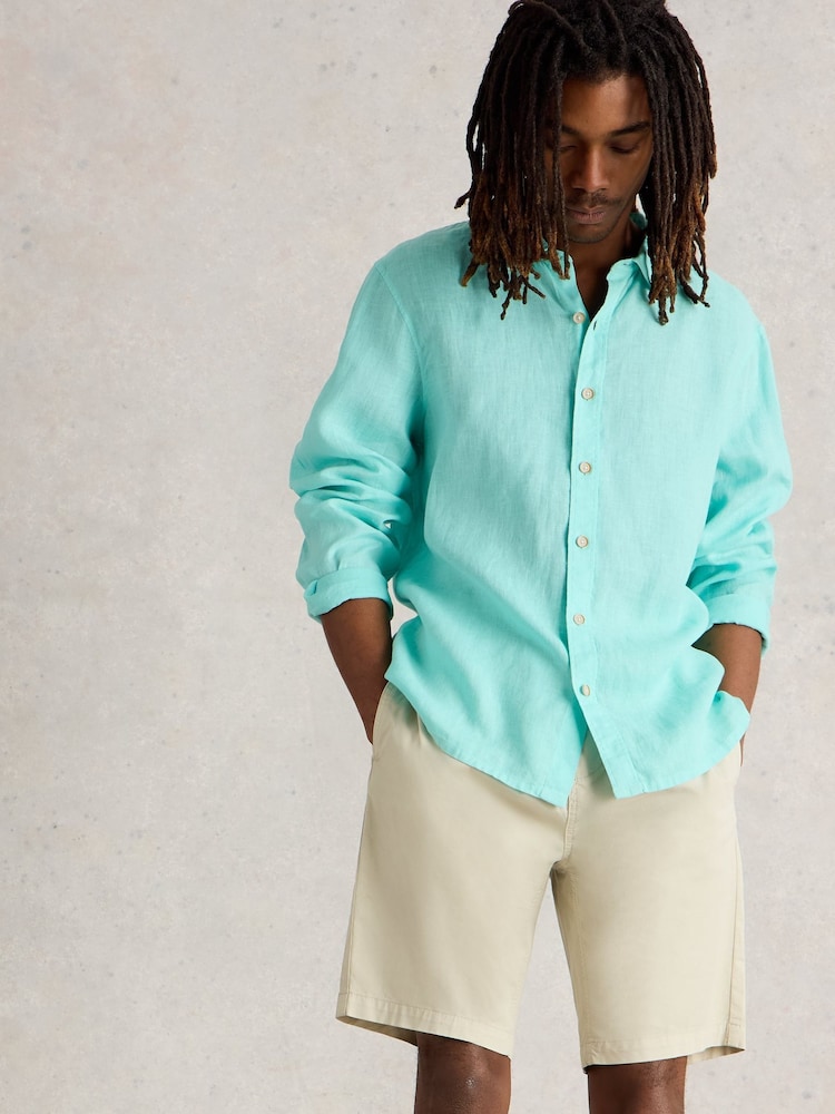 White Stuff Blue Keswick Long Sleeve 100% Linen Shirt - Image 1 of 6