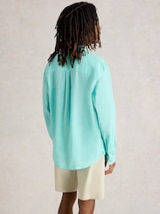 White Stuff Blue Keswick Long Sleeve 100% Linen Shirt - Image 2 of 6