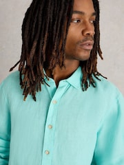 White Stuff Blue Keswick Long Sleeve 100% Linen Shirt - Image 3 of 6