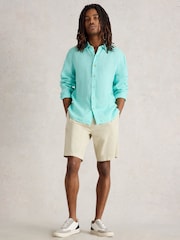 White Stuff Blue Keswick Long Sleeve 100% Linen Shirt - Image 4 of 6