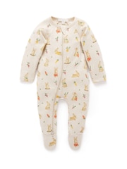 Purebaby Natural Bunny Zip 100% Cotton Sleepsuit - Image 1 of 4