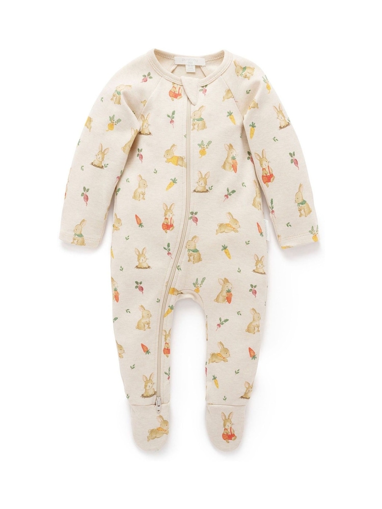 Purebaby Natural Bunny Zip 100% Cotton Sleepsuit - Image 1 of 4