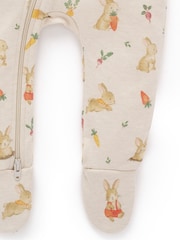 Purebaby Natural Bunny Zip 100% Cotton Sleepsuit - Image 3 of 4