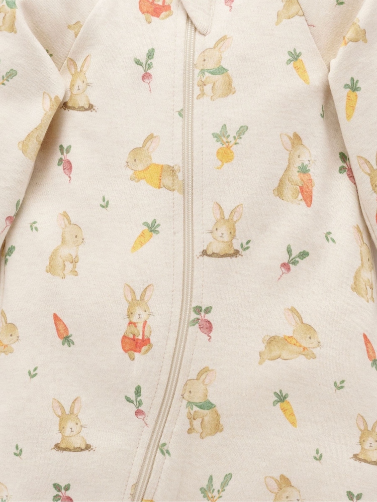 Purebaby Natural Bunny Zip 100% Cotton Sleepsuit - Image 4 of 4