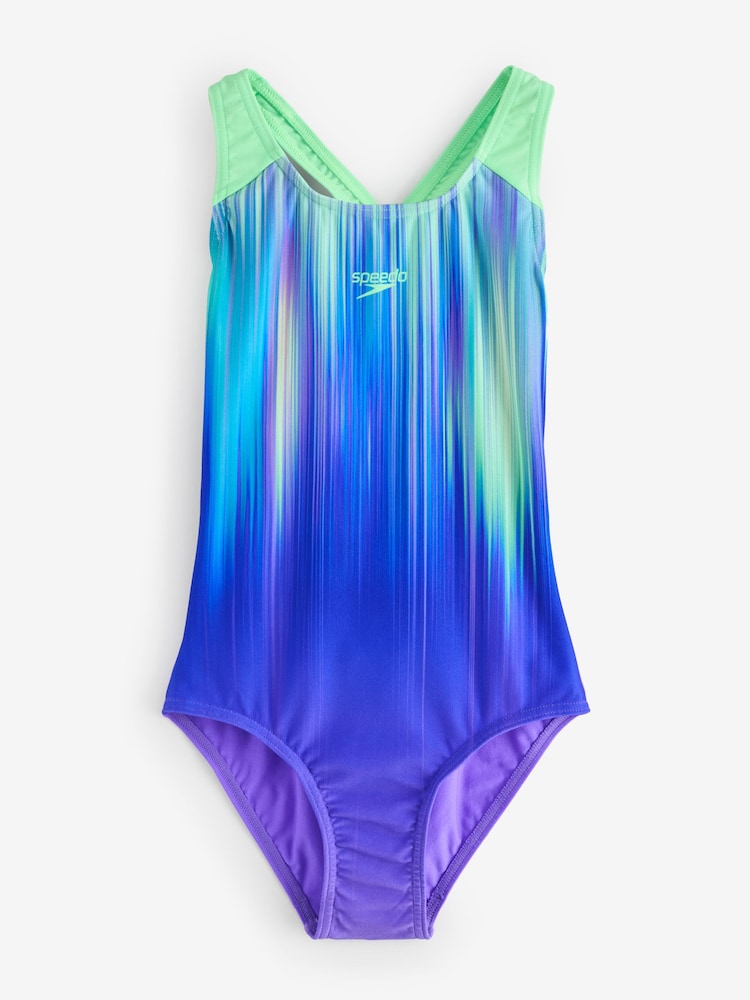 Speedo Blue Digital Placement Print Spliceback Swimsuit - Image 1 of 1 Speedo Blue Digital Placement Print Spliceback Swimsuit - Image 1 of 1