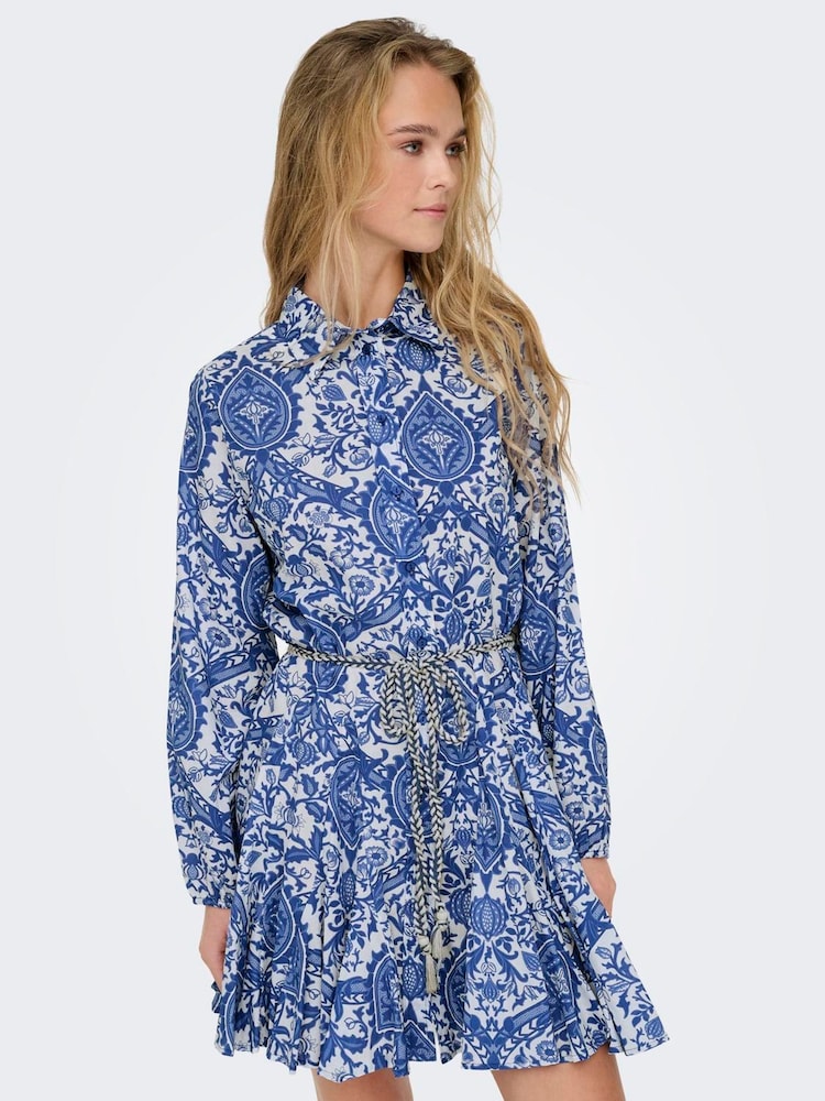 ONLY Blue Rope Tie Mini Dress - Image 2 of 7