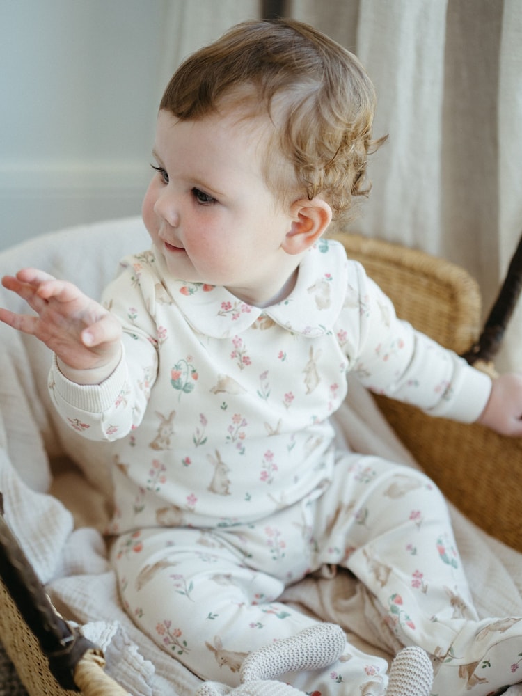 Purebaby Pink Bunny 100% Cotton Sleepsuit - Image 1 of 5