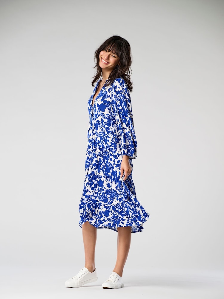 ONLY Blue Printed 3/4 Sleeve Midi Dress - Image 1 of 7