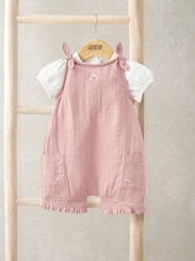 Mamas & Papas Pink Crinkle 100% Cotton Romper & Bodysuit Set - Image 1 of 5