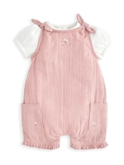 Mamas & Papas Pink Crinkle 100% Cotton Romper & Bodysuit Set - Image 2 of 5