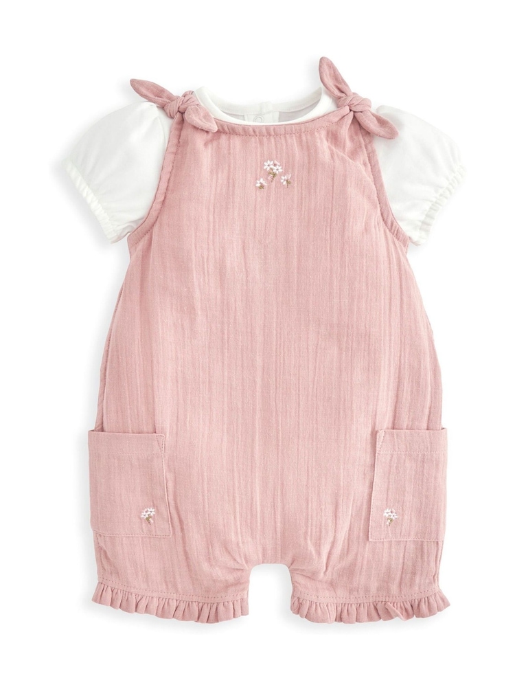 Mamas & Papas Pink Crinkle 100% Cotton Romper & Bodysuit Set - Image 2 of 5