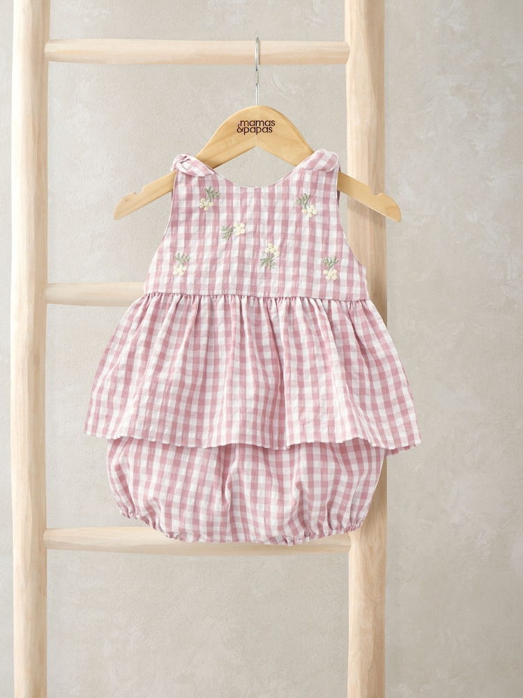Mamas & Papas Pink Gingham Sleeveless Top & Shorts Set - Image 1 of 5