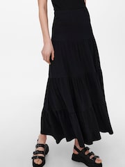ONLY Black Tiered 100% Cotton Jersey Maxi Skirt - Image 1 of 4