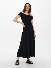 ONLY Black Tiered 100% Cotton Jersey Maxi Skirt - Image 2 of 4
