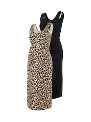 Mamalicious Black Printed And Plain Jersey Midi Dresses 2 Pack - Image 1 of 5