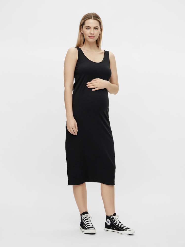 Mamalicious Black Printed And Plain Jersey Midi Dresses 2 Pack - Image 4 of 5