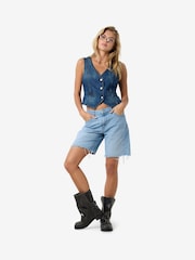 NOISY MAY Blue Chrome Loose Bermuda 100% Cotton Shorts - Image 1 of 5