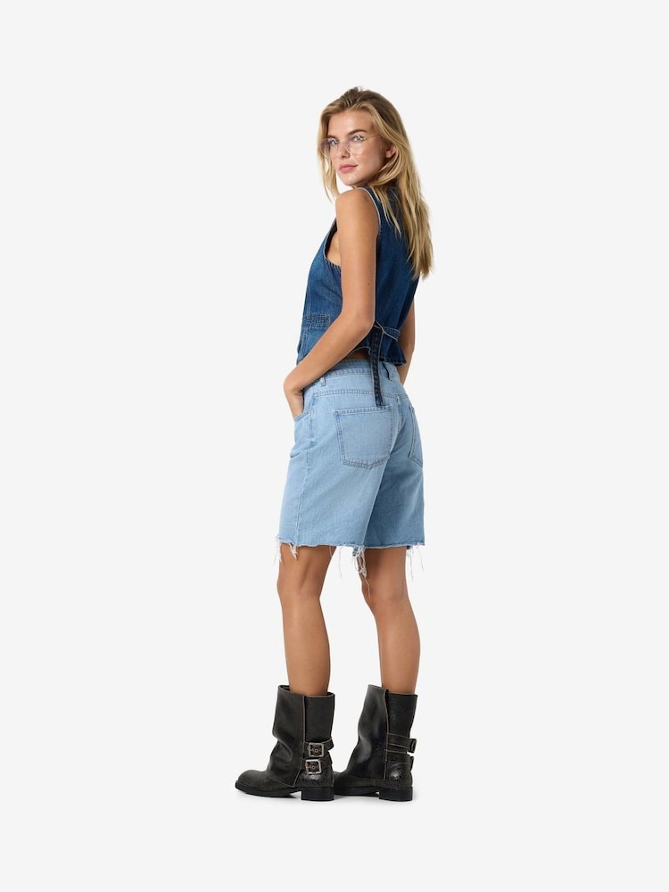 NOISY MAY Blue Chrome Loose Bermuda 100% Cotton Shorts - Image 2 of 5