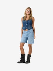 NOISY MAY Blue Chrome Loose Bermuda 100% Cotton Shorts - Image 3 of 5