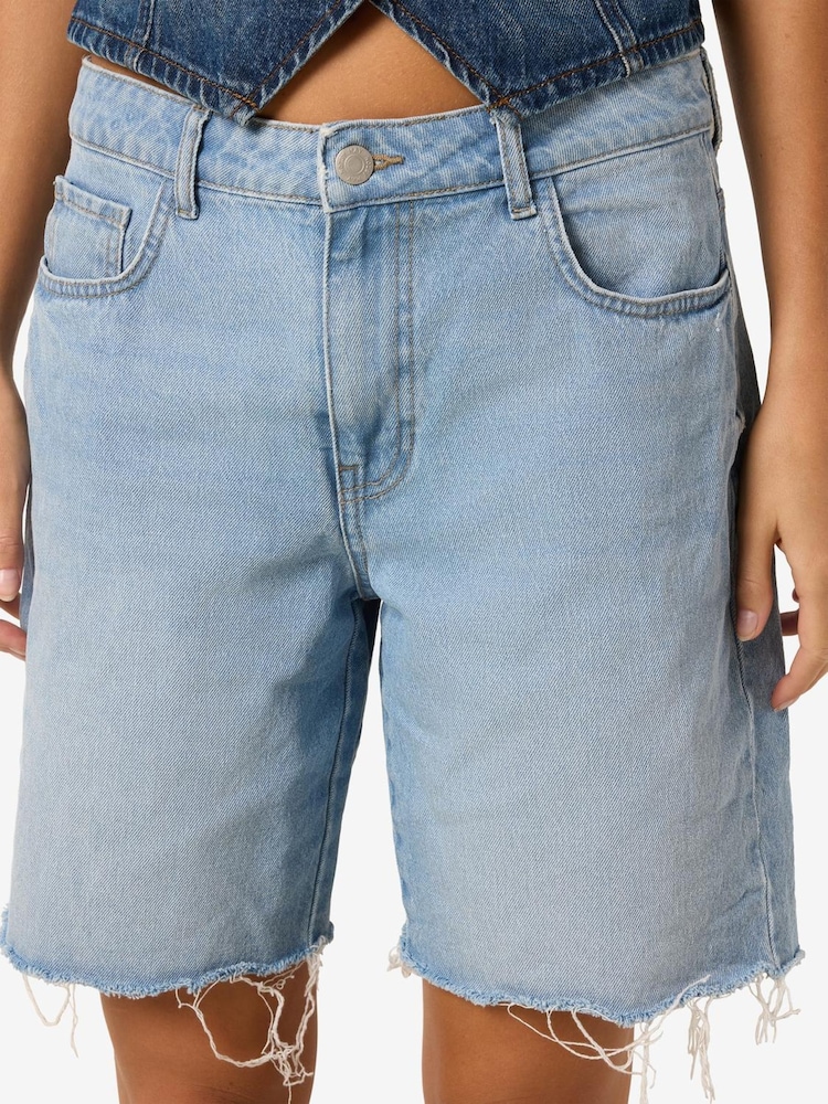 NOISY MAY Blue Chrome Loose Bermuda 100% Cotton Shorts - Image 5 of 5