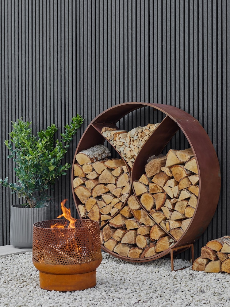 Ivyline Natural Rust Circle Sculptural Log Storage - Image 1 of 4