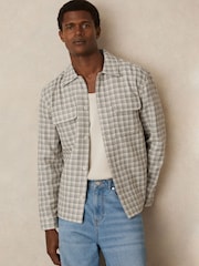 Reiss Light Grey Ribona Woven Check Twin-Pocket Overshirt - Image 1 of 6