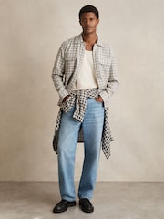 Reiss Light Grey Ribona Woven Check Twin-Pocket Overshirt - Image 3 of 6